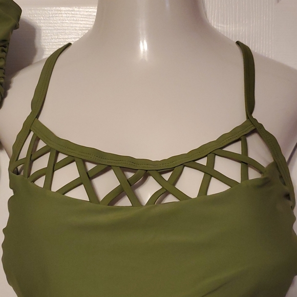 1X or 2X Green Caged pin up Tankini Bathing Swim Suit Plus size - Picture 2 of 7
